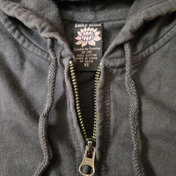 Lucky Brand Zip Up Hooded Sweatshirt Dark Gray Cherry Blossom XS - Picture 6 of 13